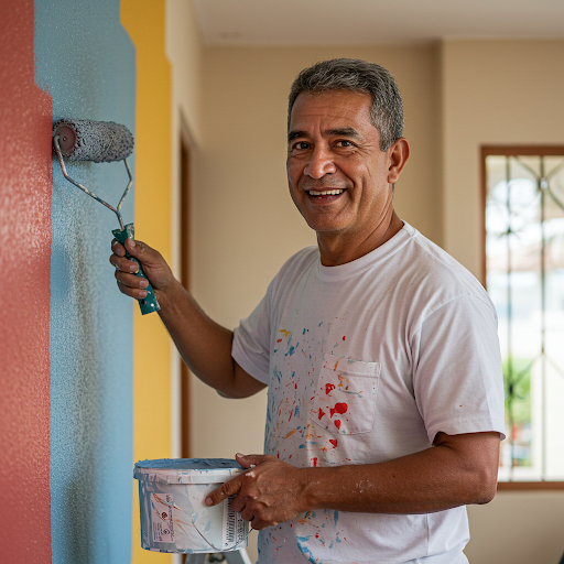 Painter painting a wall